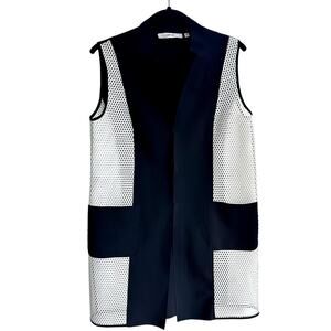 Per‎ Se Sz 4 Tunic Vest Sculptural Mesh Layer Black White Minimalist Statement